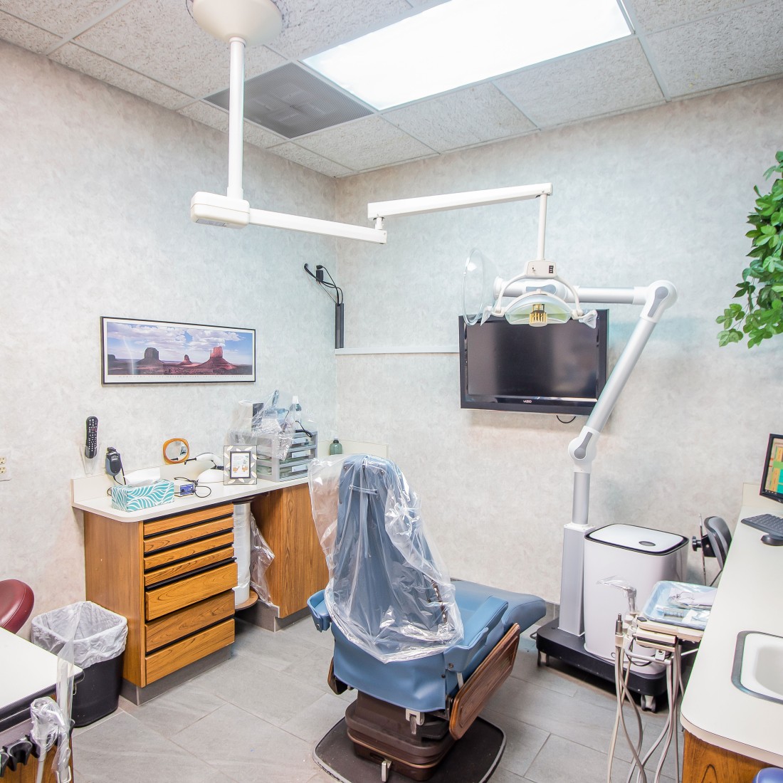 A patient room in a dentist's office